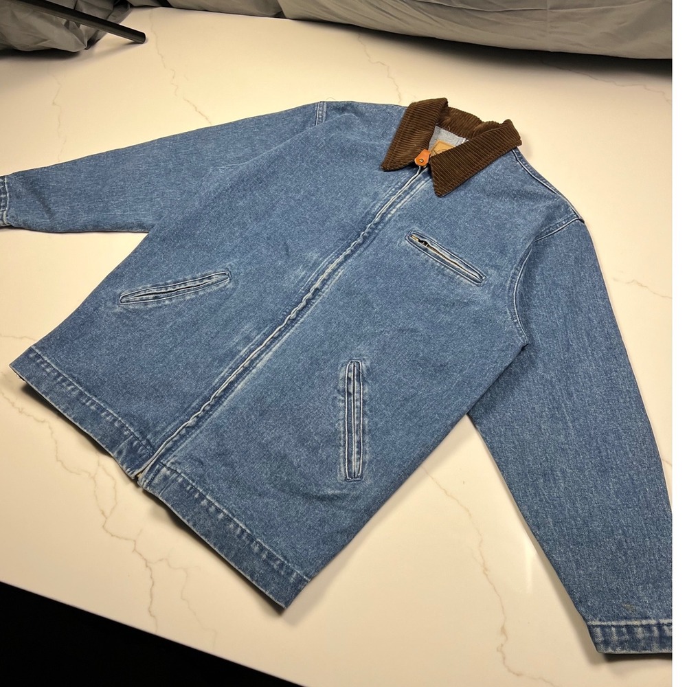 Vintage Denim detroit Work Jacket Mens Corduroy Collar Full Zip Chore Coat Large